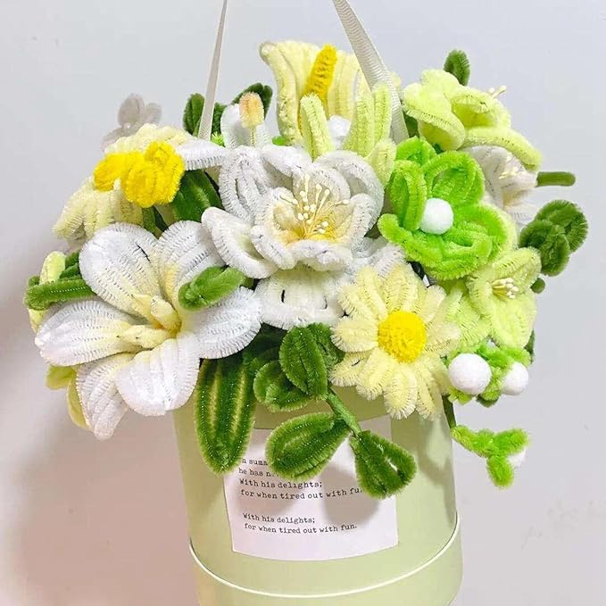ASTARON 521 Pcs Pipe Cleaners Craft Set, 5 Colors Pipe Cleaners Bulk Pastel Chenille Stems for Craft Pipe Cleaner Flowers Making Kit with Floral Wires, Gardening Tape (Green Yellow Series)
