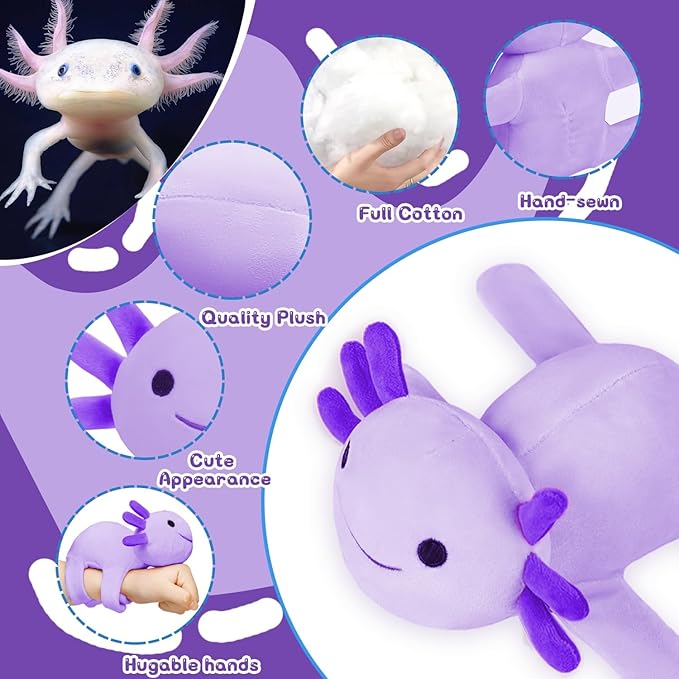 Huggers Axolotl,Stuffed Axolotl Slap,Cute Animal Book Buddy Slap,Fun Axolotle Toys for Boys and Girls.(Purple)