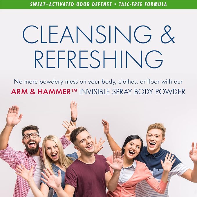 Arm & Hammer Invisible Body Powder Spray, Clear Talc-Free Body Odor & Sweat Control For Men & Women, Spray Body Powder For Women And Men, Arm And Hammer Body Spray Powder, 7 Oz (3 Pack)