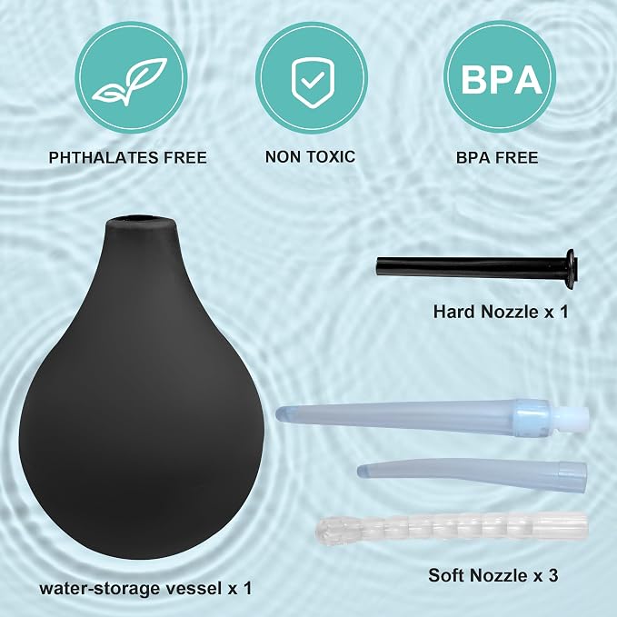 Deepdeem Anal Douche Enema Bulb Kit Vaginal Douche Enema Cleaner | Enema Bulb,Enema Douche with 3 Nozzle,Anti Backflow,Medical Materials for Colon Cleansing,Detox & Constipation for Men Women