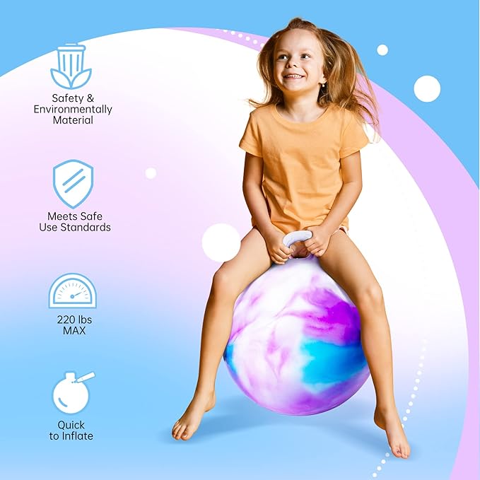 ZOOJOY Hopper Ball 2 Pack, 18 in Hopping Balls for Kids 3-8, Bouncy Ball with Handle for Boys & Girls Indoor Outdoor Play, Inflatable Bounce Hippity Hop Toys with Pump(Clouds)