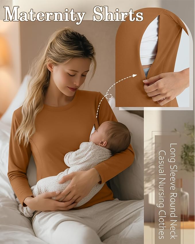 3 Pack Nursing Tops for Breastfeeding Maternity Shirts Zipper Long Sleeve Round Neck Knit Casual Nursing Clothes