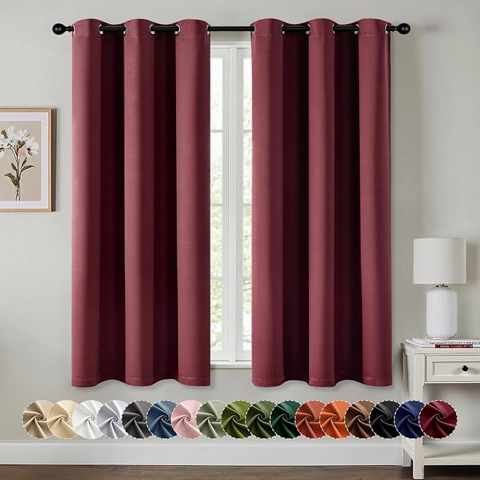MIULEE Christmas Blackout Curtains for Bedroom 2 Panel 40"x45" Burgundy Red | Thermal Insulated, Living Room Darkening Grommet Drapes, Noise Reducing, Light Blocking Window Treatments