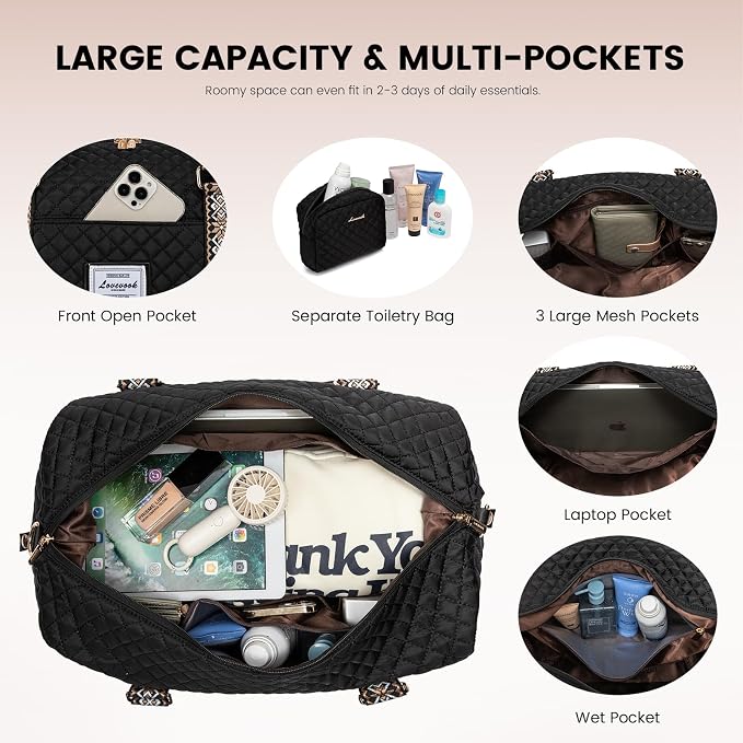 LOVEVOOK Travel Duffle Bag,Weekender Bags for Women with Shoe Compartment，Carry on Overnight Bag with Toiletry Bag,Gym Duffel Bag with Wet Pocket, Hospital Bags for Labor and Delivery