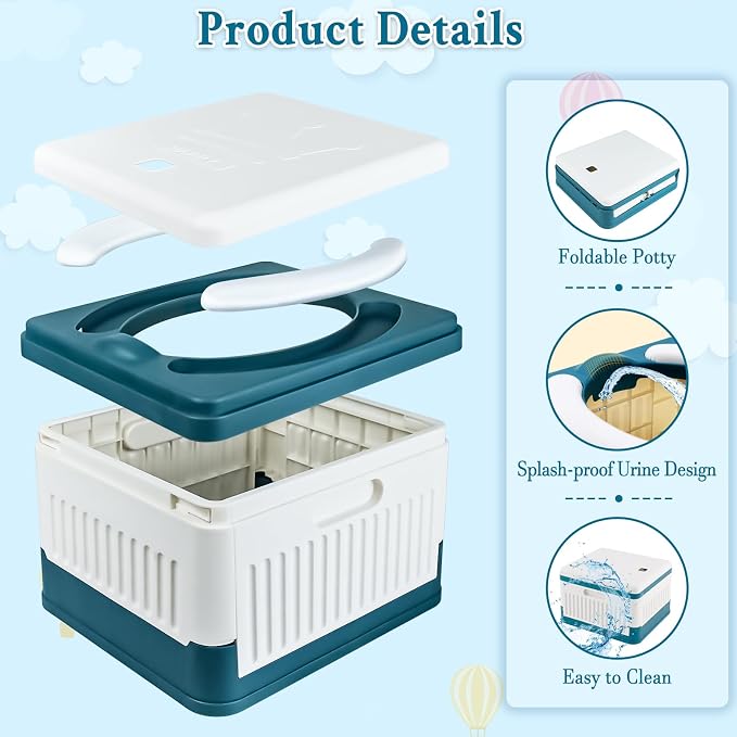 Portable Potty Seat for Toddler Travel, Foldable Training Toilet Seats | Emergency Mobile Toilet, for Kids Boys Girls, for Car Camping Outdoor Indoor, with 60 Disposable Cleaning Bags, Storage Bag