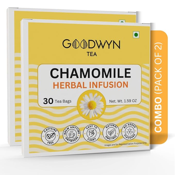 Goodwyn Chamomile Herbal Tea, 60 Tea Bags | 100% Pure Chamomile Flowers | Caffeine Free | Plastic Free Bags | Soothing Floral Infusion