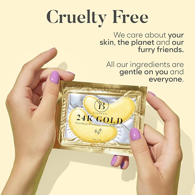BLOOMORA 24K Gold Under Eye Patches (30 Pairs) - For Dark Circles & Puffiness - Hydrating Eye Mask for a Revitalized Look