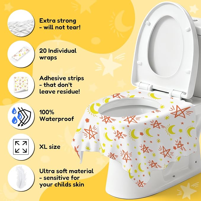 20 Pack Toilet Seat Covers for Kids, Toilet Seat Covers Disposable -Extra Large, Waterproof, Individually Wrapped, Portable Travel Pack for Toddlers Potty Training, Public Restroom, Airplane, Trip