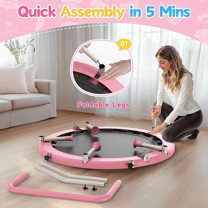 BCAN BT1 36'' Toddler Trampoline, ASTM Certified-Foldable Mini Trampolines for Kids Ages 1-6, Adjustable Handle, Safety Pad & Foldable Legs, Baby Trampoline Indoor/Garden, Gift for Boy and Girl