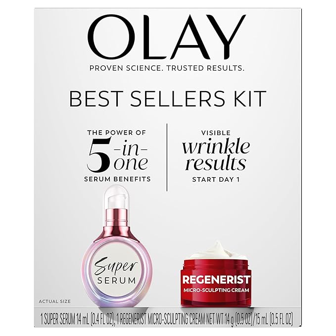 Olay Super Serum and MicroSculpting Cream Mini Duo Best Sellers Kit, Super Serum 0.4 FL OZ , MSC 0.5 FL OZ