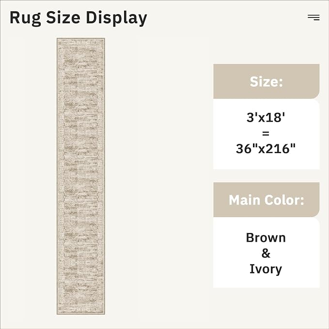 Soalmost Washable 3x18 Hallway Runner Rug Non-Slip Kitchen Entry Rugs Brown | Vintage Extra Long Runners 18ft for Bathroom Entryway, Foldable Low-Pile Wide Floor Carpet for Corridor Living Room Bedroom
