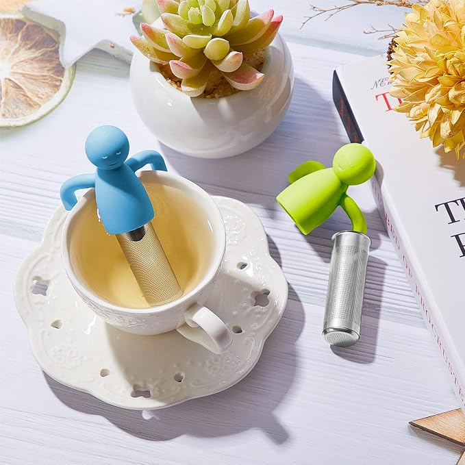 2 Pieces Tea Infuser for Loose Tea Cute Fine Mesh Tea Strainer Stainless Steel Tea Filter Ball Tea Diffuser Steeper for Teacups Teapots (Blue, Green)