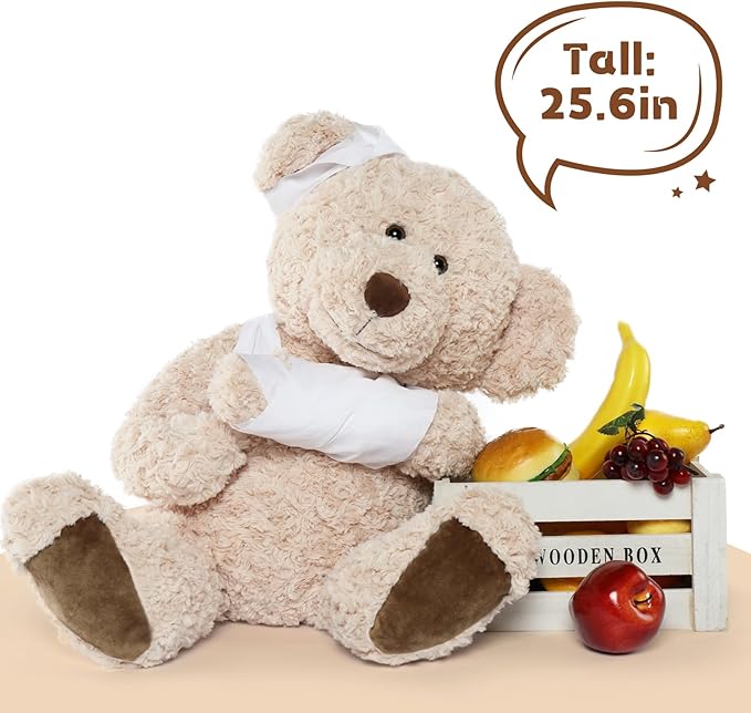 Muiteiur 25.6 Inch Get Well Soon Teddy Bear, Broken Arm Gift for Kids, Soft Recovery Bear with Bandage, Gift for Kids Adult After Surgery
