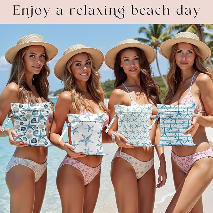 4 Pcs Wet Bag, Wet Dry Bag, Waterproof Bag, Swimsuit, Beach Bag, Wet Bag for Pool, Beach, Diapers, Nanobag, Cruise Ship Essentials, Starfish Accessories Travel Essentials for Women