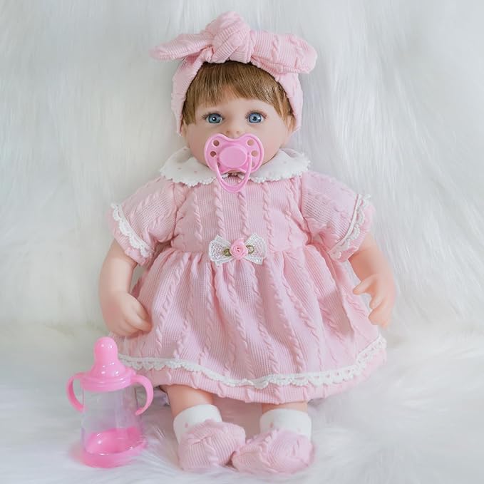 ENADOLL Lifelike Reborn Baby Doll, Newborn Baby Dolls Realistic 16 Inch Girl with Pink Headband Silicone Vinyl Weighted Soft Body Gift Set for Kids Age 3+