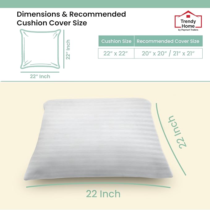 Trendy Home 22x22 Throw Pillow Insert (Set of 4, White) Bed and Couch Pillows Stuffer Hypoallergenic, Decorative Home Indoor Outdoor Sofa Pillow Filler (Machine Wash, 4 Pack)