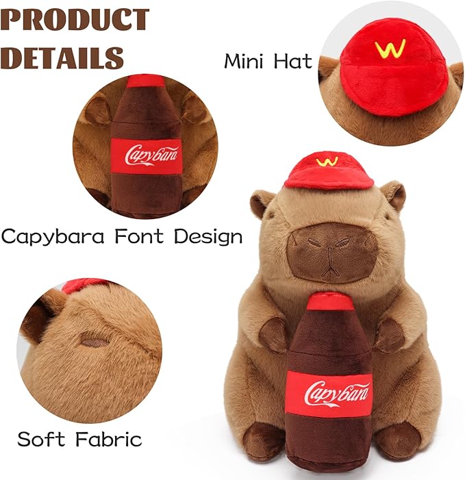 Drink Capybara Plush 13.7inch, Cute Capybara Stuffed Animal Giant Capibara Plushies Pillow Toy Gifts for Boys Girls Kids