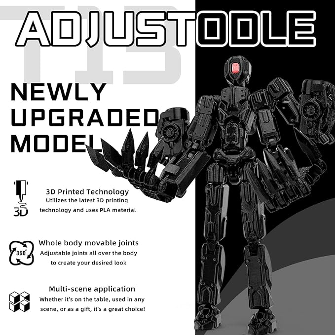 8Inch T13 Action Figure Assembly Completed,3D Printed Multi-Jointed Movable Toy Nova 13 Action Figures Desktop Decorations for Game Lovers Toy (Black)