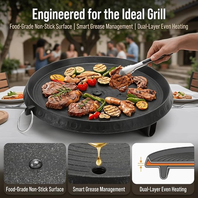Korean BBQ Grill Pan, Nonstick Maifan Coating, Oil Drain Hole, Aluminum Alloy Plate for Home and Outdoor 11.81 In