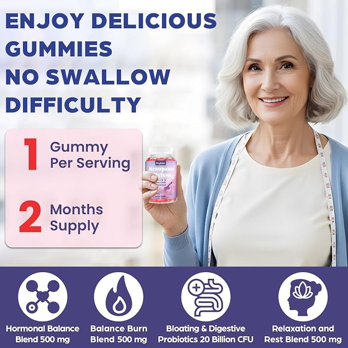 Menopause Supplements for Women, 120 Servings & 0 Sugar Menopause Gummies, Menopause Relief with Black Cohosh, Ashwagandha & Probiotics - Menopause Belly, Hormone Balance, Night Sweats & Mood Swings