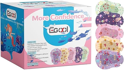 Adhesive Eye Patches for Kids – Cute Girls Design, 45 + 5 Bonus per Box, Regular Size, Breathable Material, Colorful and Fun Pattern, Hypoallergenic & Sensitive for Lazy Eye