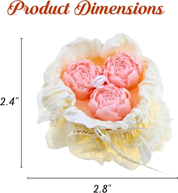 Handmade Floral Bouquet Candle, Scented Peony & Rose Shape, Gift for Women, Home Décor, Aromatherapy, Small (2.8"x2.4", 3 Flowers) & Large (3.6"x3", 5 Flowers) – Pink & Rose Red (Pink, Small)