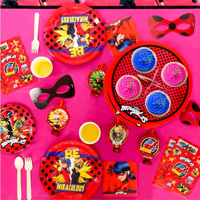 Mighty Mojo Miraculous Ladybug Mask Set for Dress Up, Pretend Play, Birthday Parties – Includes 10 Masks - Celebration, Party, Toddlers Cat Noir Party Supplies Officially Licensed Red One Size