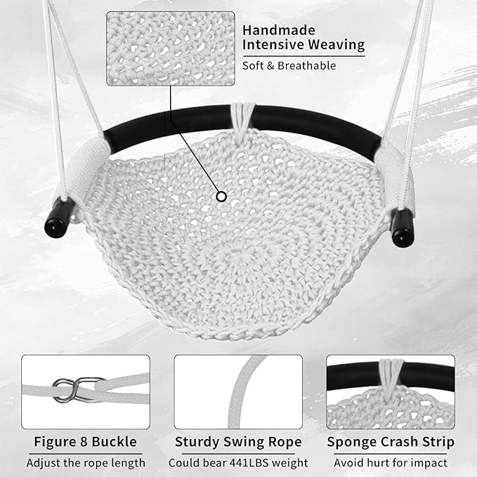 Hi-Na Tree Swing for Kids, Adjustable Toddler Rope Swing Seat with Snap Hooks and Straps, 440 lbs Capacity, Swingset Accessories for Indoor Porch Doorway Outdoor Playground Backyard (Gray)