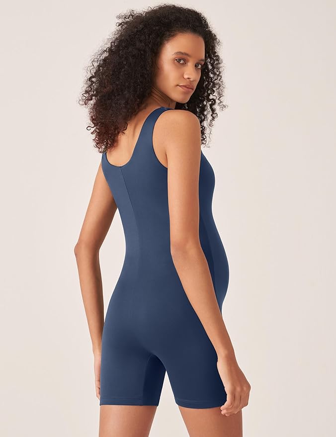 POSHDIVAH Women's Maternity Bodysuit Pregnancy Shapewear Double Lined Sleeveless Tank Top Shorts Romper Jumpsuit