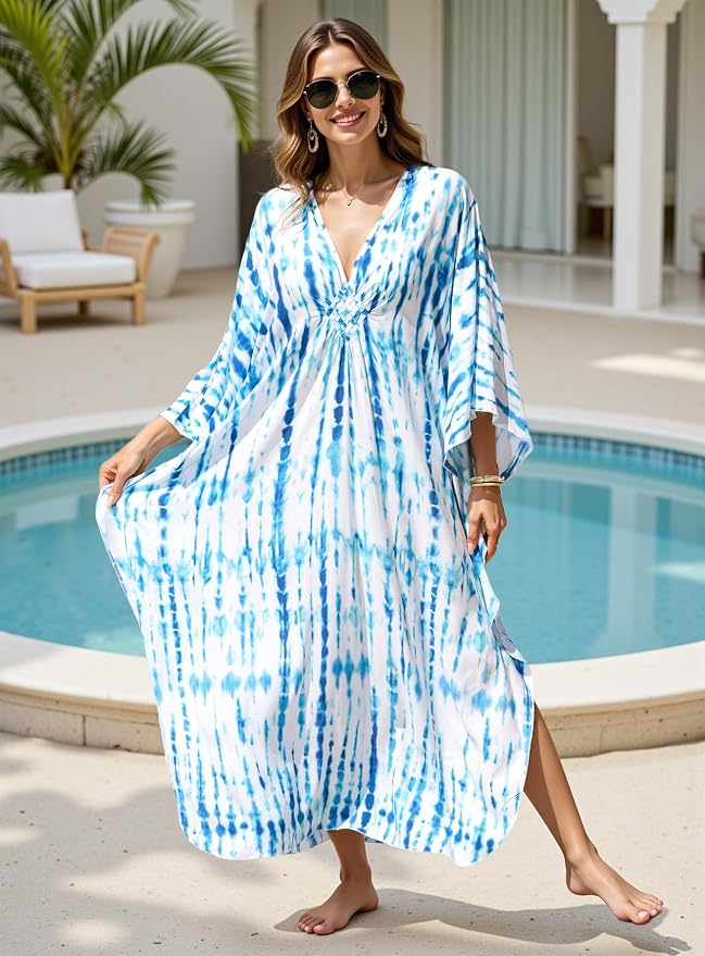 Mumu Dresses for Women Plus Size, Bohemian Kaftan Beach Cover Up Long Maxi Nightgown Soft Loungewear