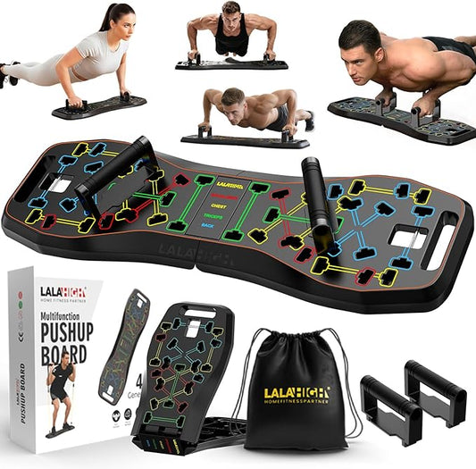 LALAHIGH Push Up Board,36 in 1 Home Gym Equipment with Ab Roller Wheel & Resistance Bands, Portable Foldable Workout Board for Full Body Strength Training Men Women,Gift for Boyfriend