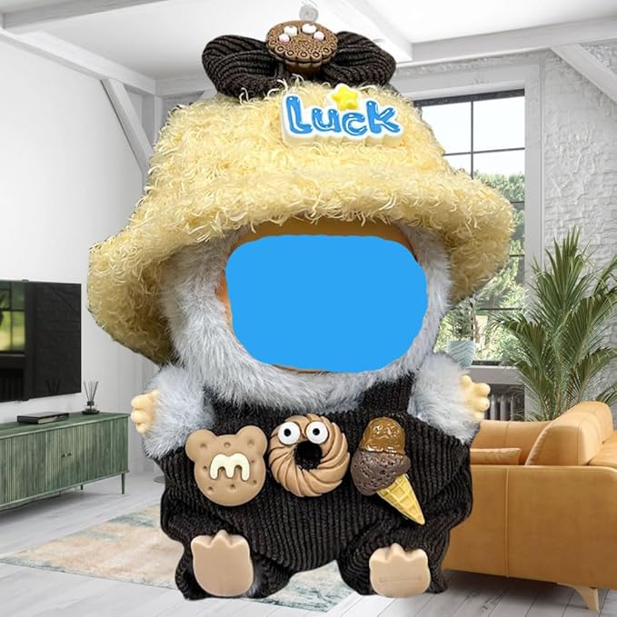 17cm Plush Doll Clothes Wardrobe Set - Clothes for Dolls Faux Fur Outfit Bundle (Hat+Top+Pants+Accessories) for Cute Collectible Figure Display (NO Doll) Included (Style-I, 17cm/7inch)