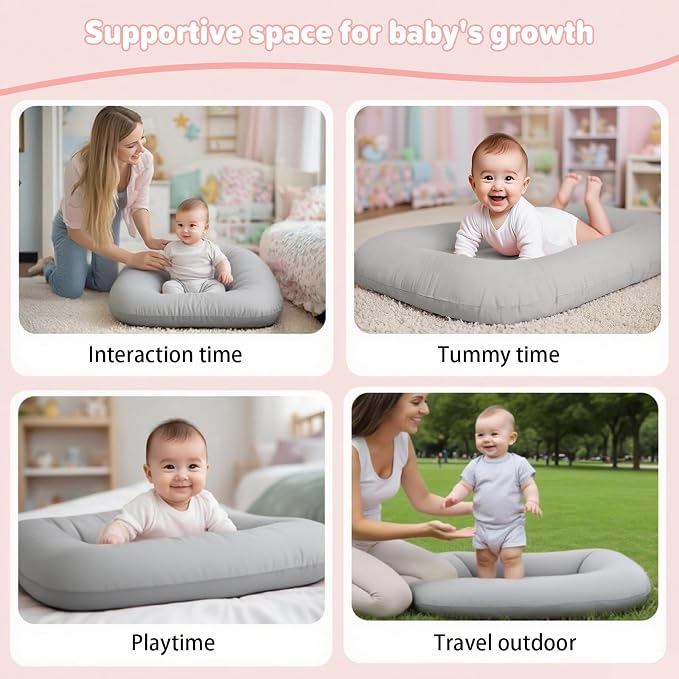 Baby Lounger for Infants Babies 0-24 Months, Bionic Organic Lounger, Soft Cotton Breathable Infant Floor Seats & Loungers for Newborn Baby Shower Gifts (Grey)