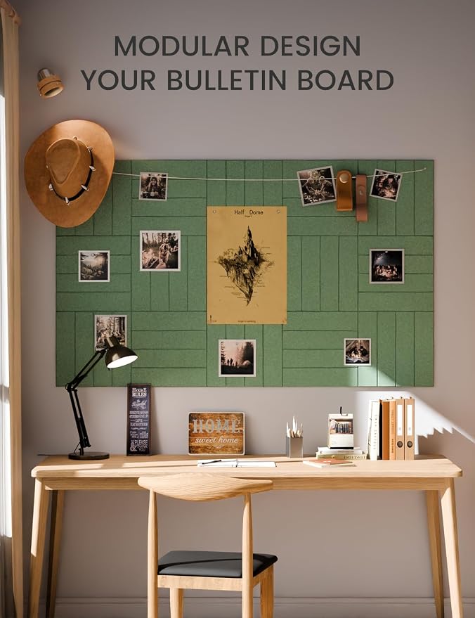 Fluxynara 36" x 24" Large Felt Bulletin Board, Moss Green | 6 Pack Cork Board Alternative with 30 Safe Adhesive Tabs, Felt Pin Boards for Wall Decor, Home, Office, Classroom, Dorm