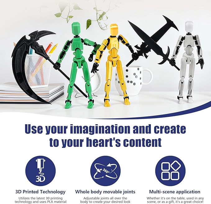 6-Pack T13 Action Figure Set (Assembly Completed), 3D Printed Dummy Action Figure Weapon Gestures Accessories with Stand, Figura de acción t13