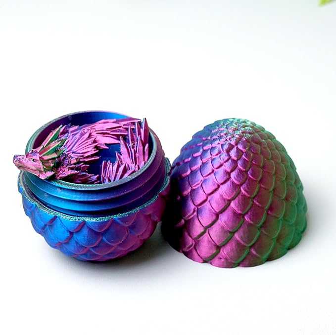 3D Printed Dragon Egg with Wing,Little Dragon Inside Egg,Flexible Realistic Articulated Animal Fidget Toys,Mystery Figurines Gifts for Easter,Executive Desk Funny Décor and Festival Collectible (RGB)