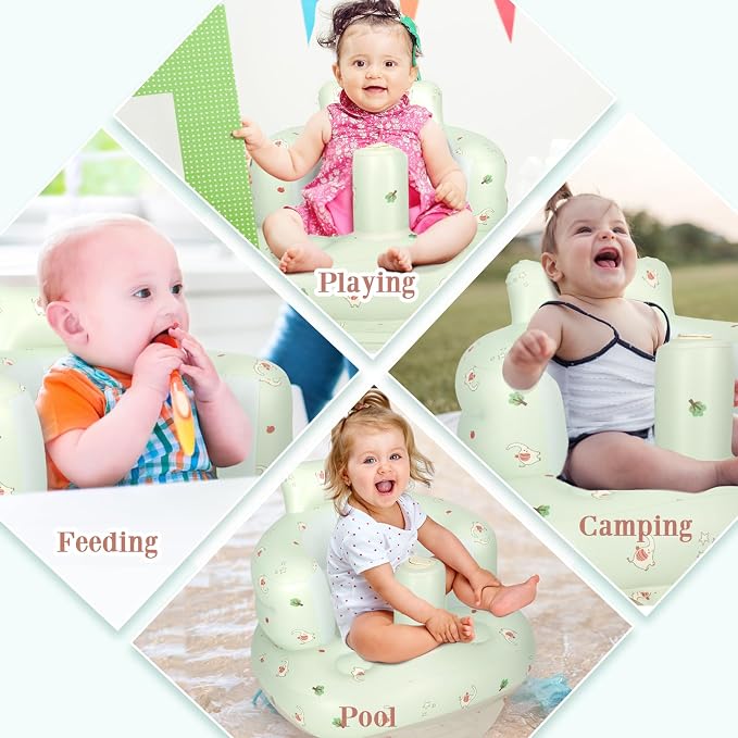 AirSwim Inflatable Baby Seat, Inflatable Baby Chair for Babies 3 Months and Up, Summer Blow Up Chair with Built in Air Pump, Infant Floor Seats for Learning to Sit, Palying, Camping, Elephant