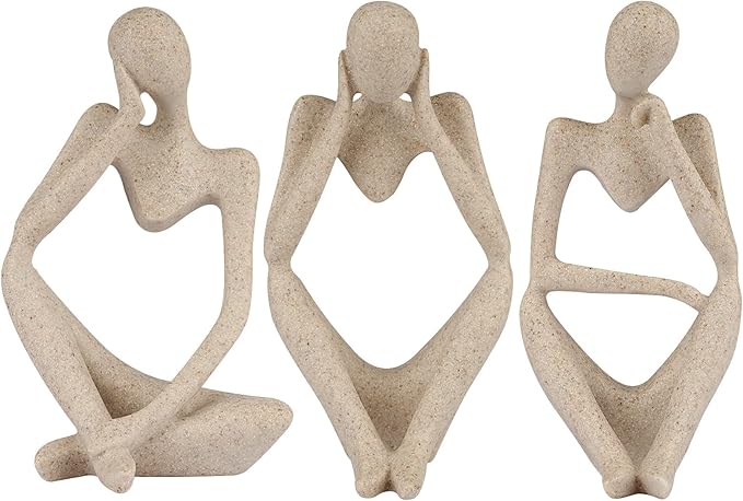 Sandstone Resin Thinker Statue Style Abstract Sculpture, Sandstone, 3pcs | Small Statue Collectible Figurines, Modern Aesthetic Ornament for Home Office Bookshelf Desktop Coffee Table Decor