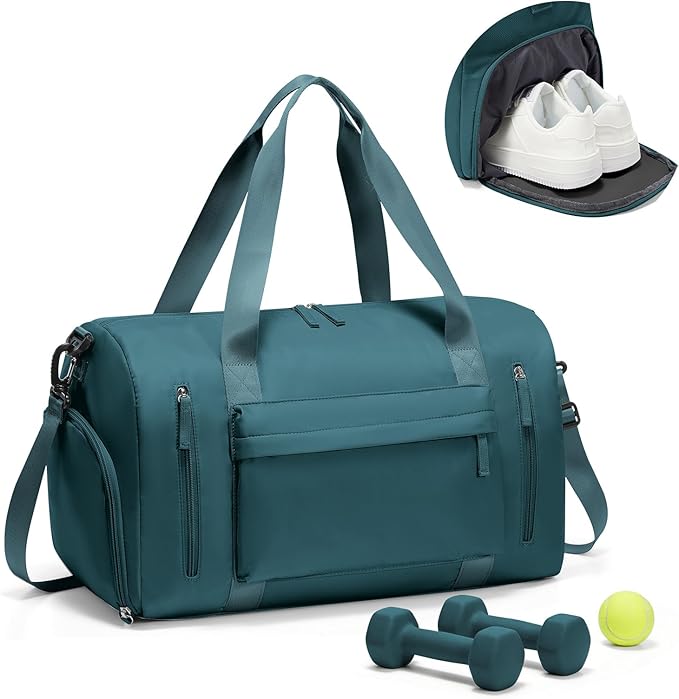 Gym Bag for Women,Travel Duffel Bag with Shoes Compartment Personal Item Carry On Overnight Bag for Mens Weekender Bag Training Handbag Sports Gym Tote Bag Yoga Bag Peacock Blue