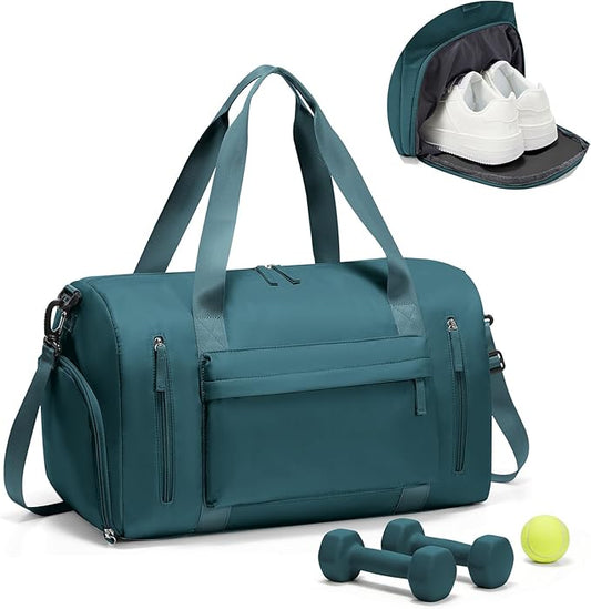 Gym Bag for Women,Travel Duffel Bag with Shoes Compartment Personal Item Carry On Overnight Bag for Mens Weekender Bag Training Handbag Sports Gym Tote Bag Yoga Bag Peacock Blue
