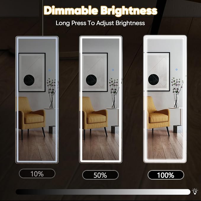 OLIXIS LED Full Length Mirror with Lights, Full Body 21"x64" | Standing Lighted Floor, 3 Color Lighting, Wall Mounted Bedroom Bathroom Entryway, Tempered Glass