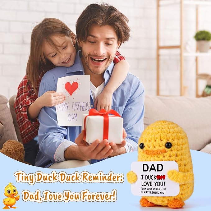 MBL Father's Fathers Day for Dad - Funny Gag Gifts for Papa Birthday Father Day Christmas Stocking Stuffers Xmas Holiday from Daughter Son, Dad I Duck Love You, Handmade Knitted Crochet Duck