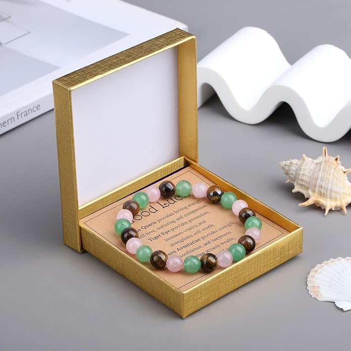 MAIBAOTA Healing Crystal Bracelet for Women Empath Protection & Safe Travel & Anxiety Relief Bracelet - New Beginnings Lucky Charms for Travel/New Job/Next Chapter