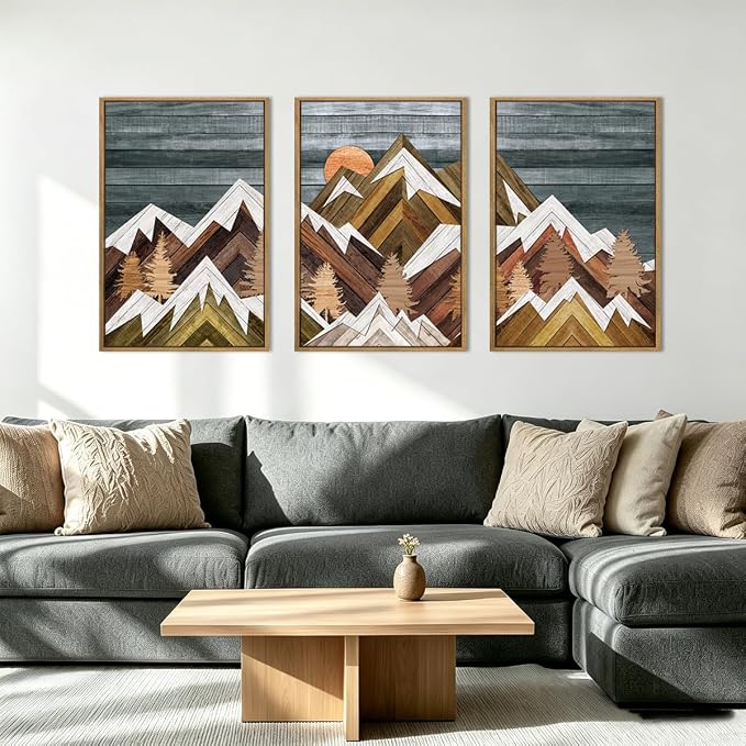 BINCUE Extra Large Mountain Wall Art Decor large Artwork Mountain Wall Decor 24x36 Inches Set of 3 Framed Painting for Living Room Bedroom Office