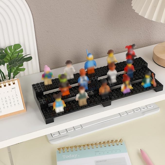 Minifigures Display Stand, for Lego Minifigure Display Case 3-Tier Mini Figure Shelves Compatible Action Figures Legos Lovers Gift, Black