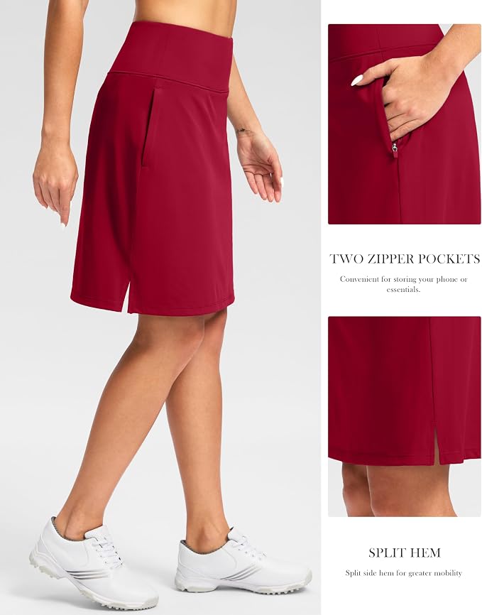 G Gradual 20" Skorts with Pockets Knee Length Golf Skirt | Built in Soft Shorts, High Waisted, Tummy Control, Breathable, Long Skorts for Athletic, Tennis, Dressy, Casual, Summer