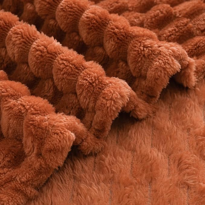 Puncuntex Burnt Orange Throw Blanket 90"×90" Fuzzy 3D Jacquard Decorative | Flannel Fleece Super Soft Plush Cozy Blanket for Couch Sofa Chair Lightweight