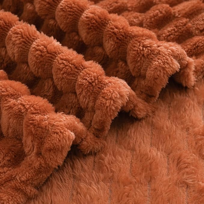Burnt Orange Throw Blanket 50"×70"Gift for Mom Fuzzy 3D Jacquard Decorative | Flannel Fleece Super Soft Plush Cozy Blanket for Couch Sofa Chair Lightweight