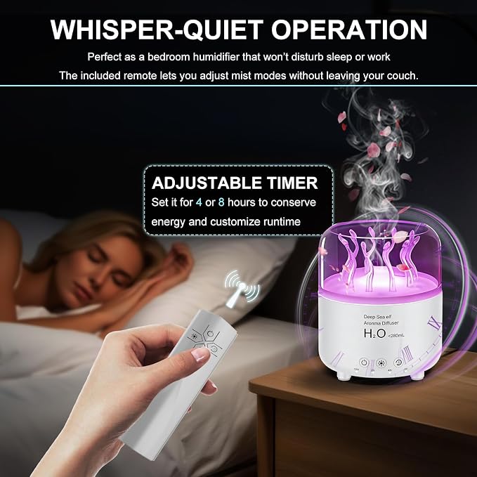 Morbou Essential Oil Diffuser with Jellyfish Spray & Sea Anemone Rotation, 280ml Ultrasonic Aromatherapy Machine,7-Color LED Night Light Quiet Mist for Bedroom, Remote Control (White)