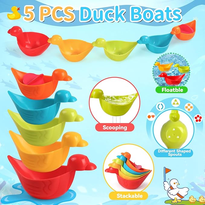 Toddler Bath Toys for Kids Ages 1-3 10 PCS Baby Bath Toys Mold Free with Multi Color & Shape Stacking Cups Bathtub Sand Pool Water Toys for 1 2 3 4 5 6 Birthday Gifts